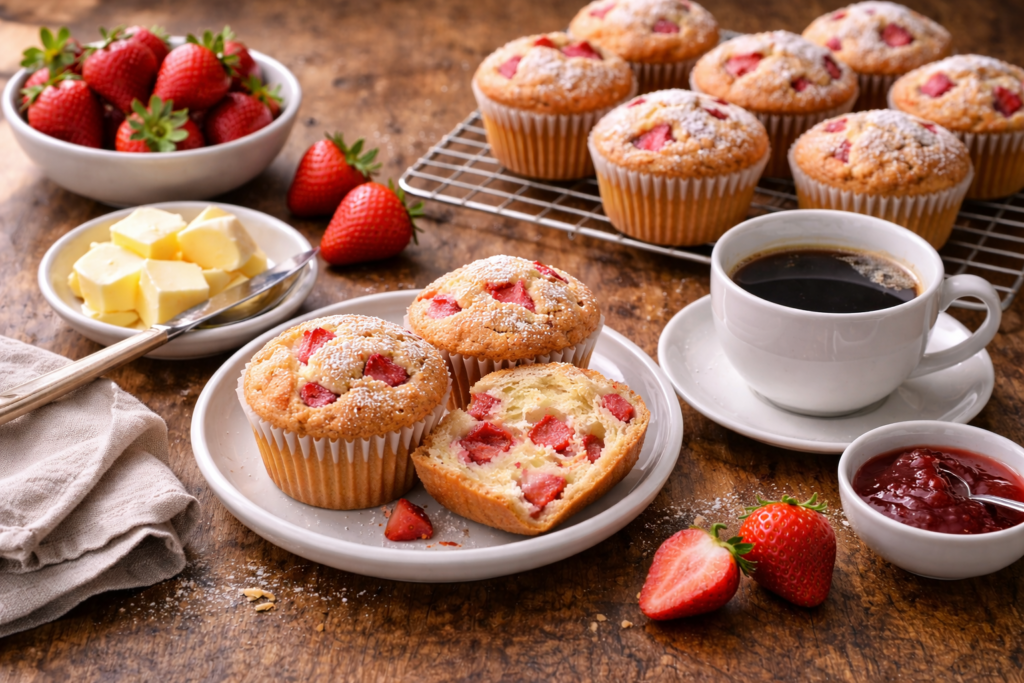 fresh strawberry muffins served