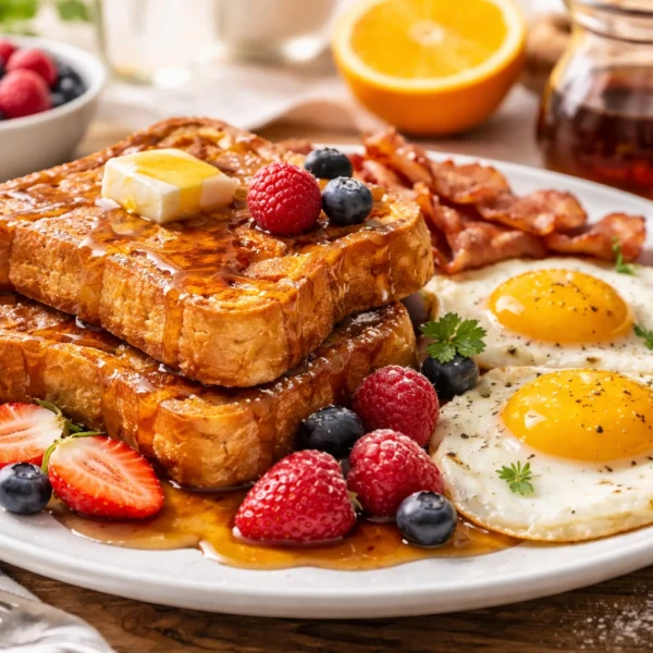 Perfect Breakfast Plate Recipes: French Toast, Eggs & Fresh Berries