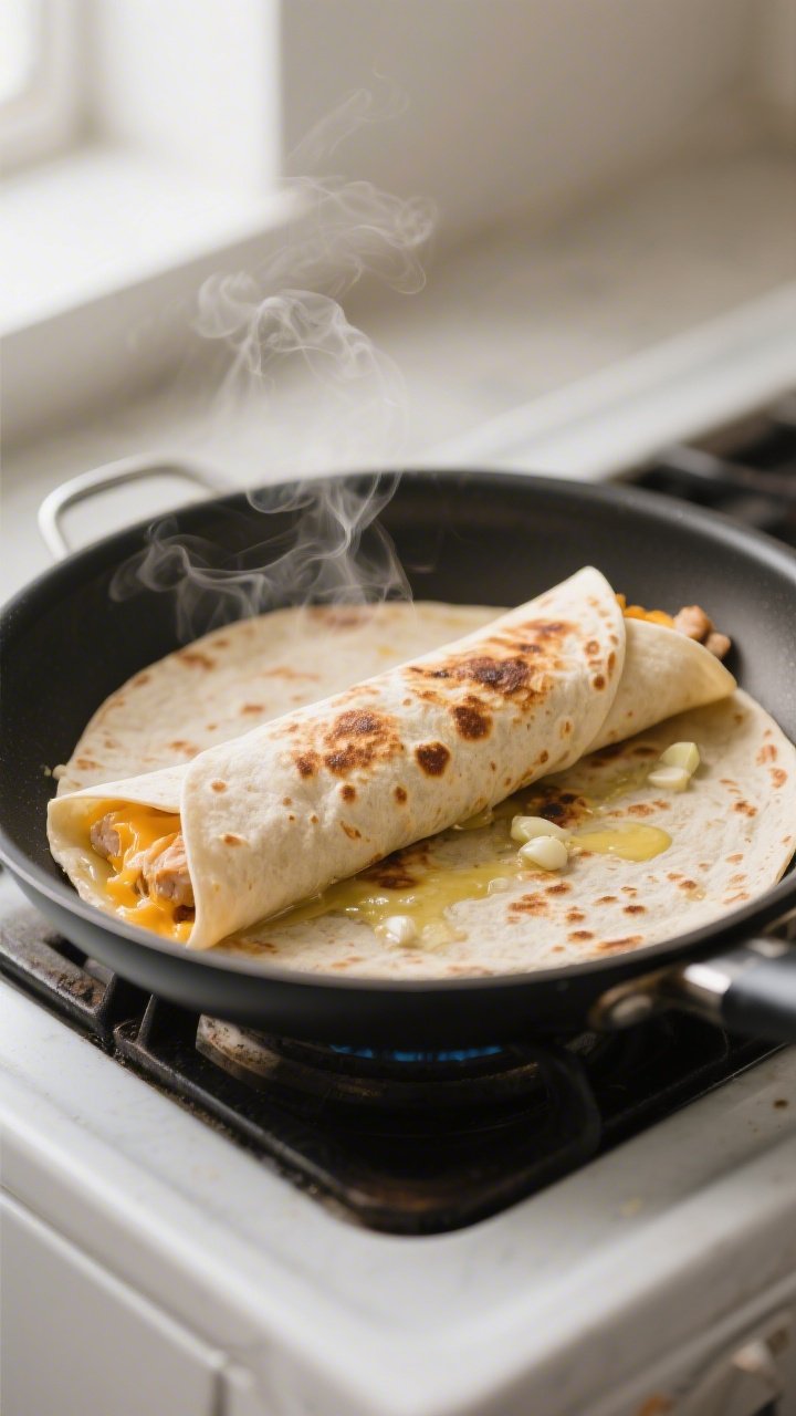 Cooking process: Cheesy Garlic Chicken Wraps seam-side down in a nonstick skillet over medium heat, 