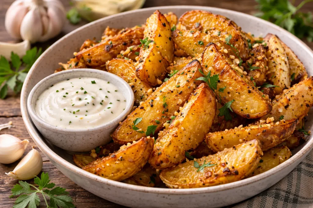 Crispy Garlic Potato Wedges