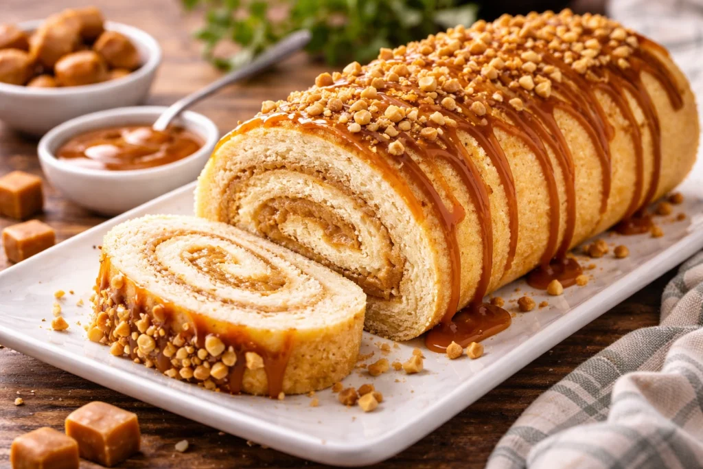 Caramel Cream Swiss Roll Cake