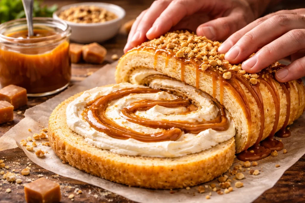 Caramel Cream Swiss Roll Cake