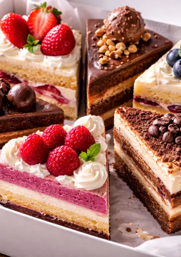 Gourmet Assorted Cake Slices Recipes: Chocolate, Cream & Layered Dessert Box